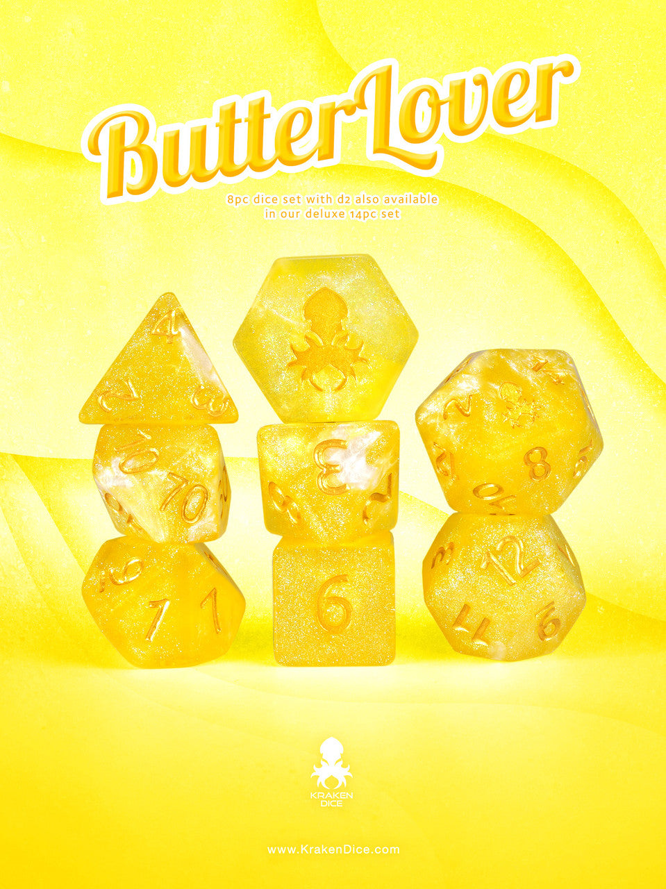 Butter Lover  8pc Dice Set Inked in Gold